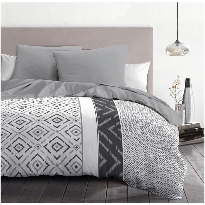 Housse De Couette 150 X 200 Cm 100% Coton - Gris - Fermeture éclair Invisible - Pour Lit 1 Personne - Douce Et Respirante