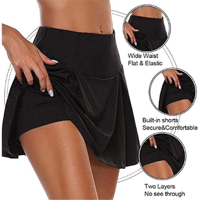 Femme 2 En 1 Jupe De Golf Tennis Mini Skorts Skirt Legging Ventre