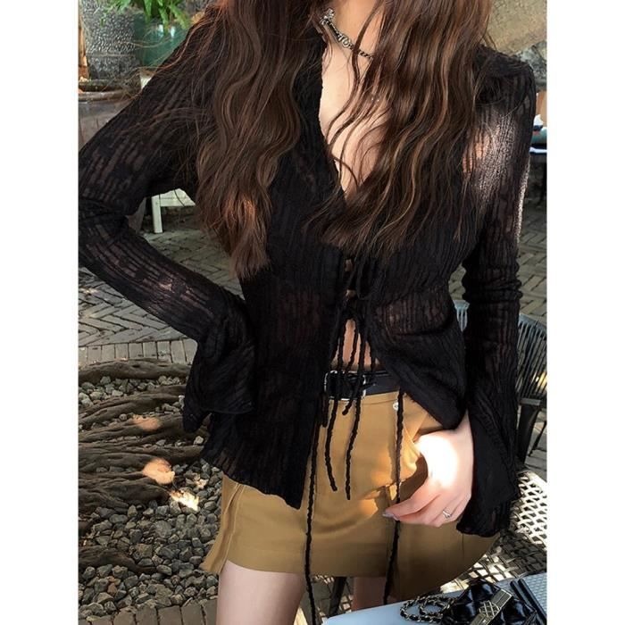 Chemisier noir best sale manche transparente