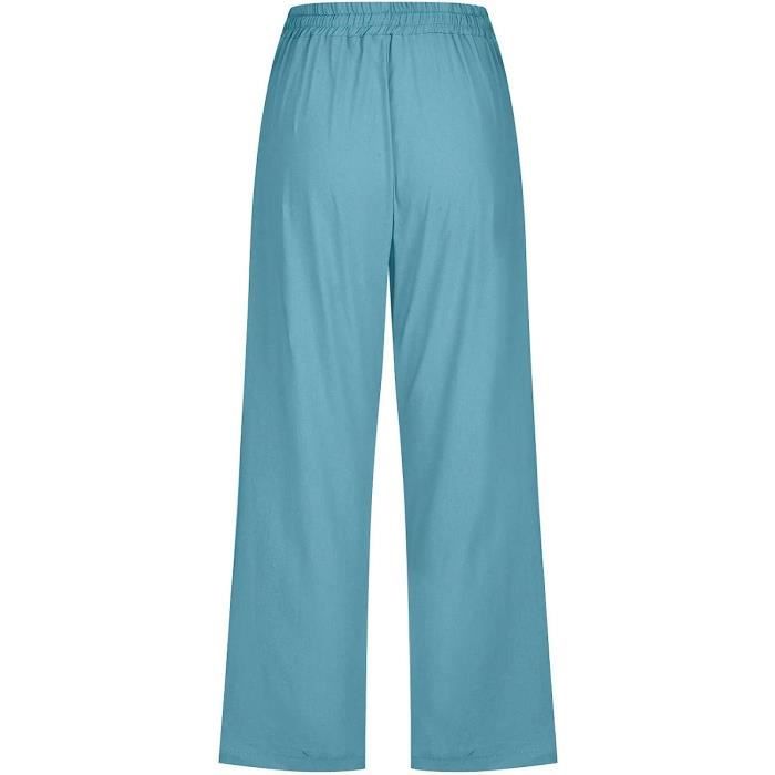 Pantalon large 7/8ème bleu femme