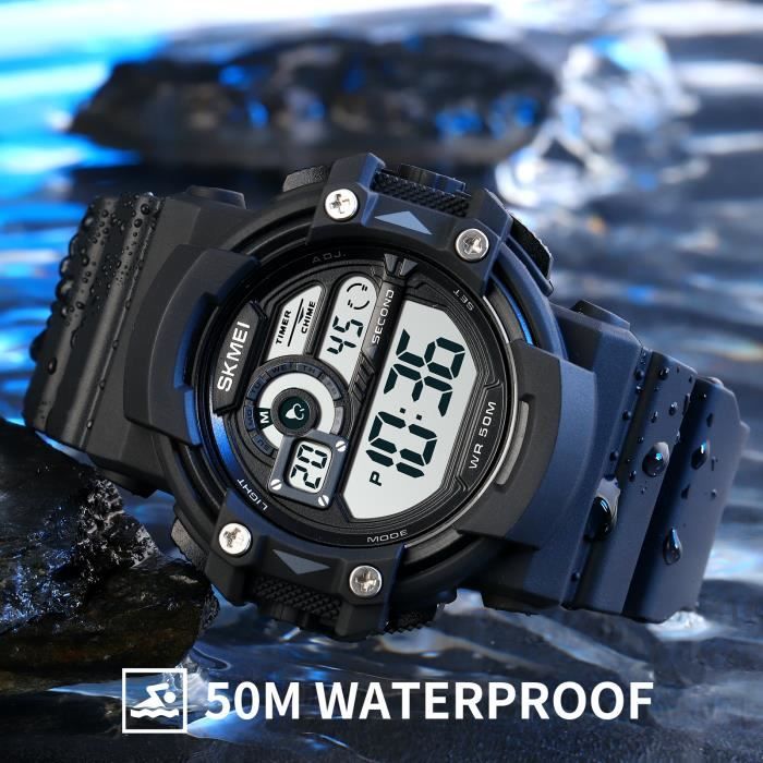 Montre Numérique Sport LED Milisten - Étanche 30m - Chronomètre Double Fuseau Horaire - Boîtier PC/PU Noir