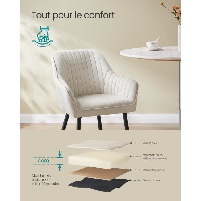 Chaise Salle à Manger SONGMICS En Velours Rose Bonbon - Rembourrée Avec Accoudoirs, Charge 120 Kg