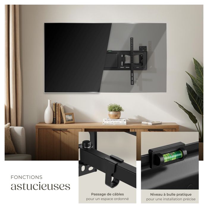 Support Mural Pour TV Suptek – Pivotant 360° Et Inclinable, Pour Écrans 13 à 32 Pouces, VESA 75/100, Noir