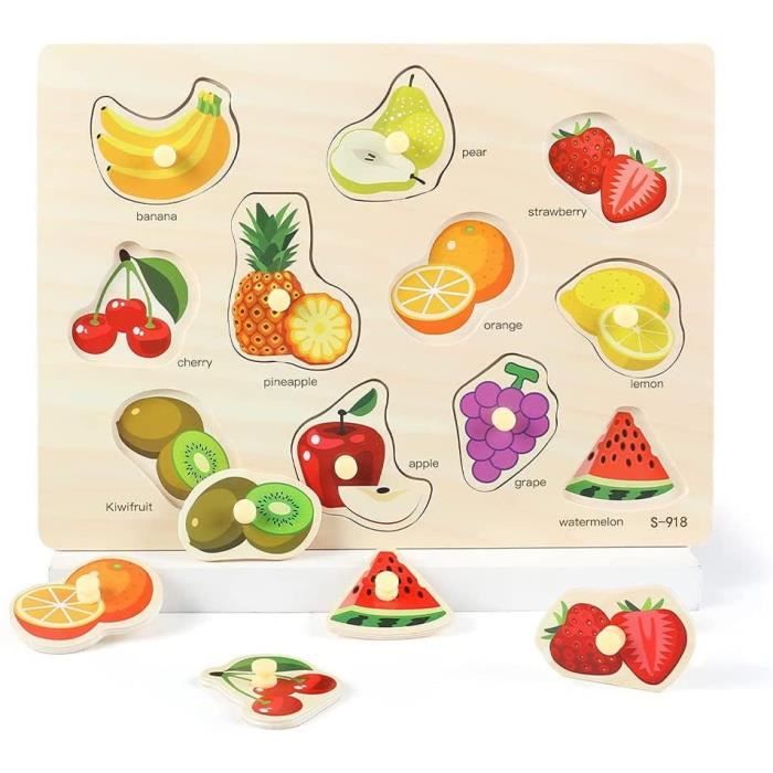 Puzzle en Bois Enfant avec Poignée 6 Pièces Apprentissage Précoce