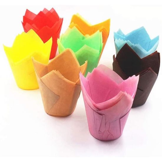 Tianxiangjjeu Lot de 50 caissettes en papier anti-adhésives en forme de tulipe Haute température Red
