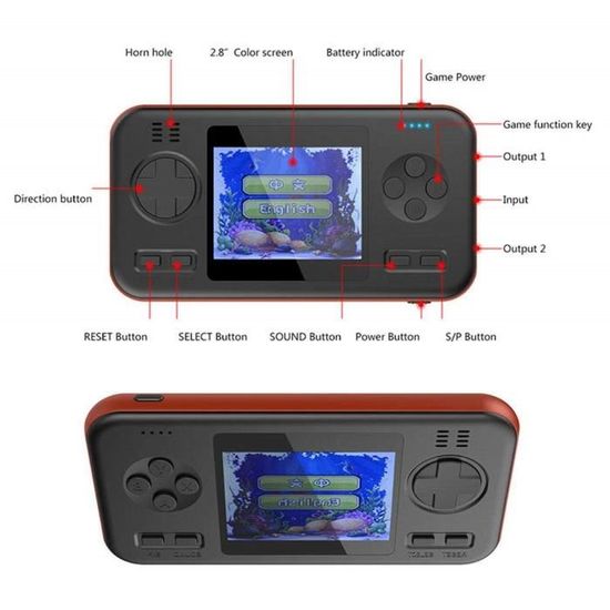 Console Rétro Portable – 100 Jeux 16 Bits Préchargés – Écran 2,8″ – Batterie 600 MAh – Sortie TV – Cadeau Enfant (Bleu)