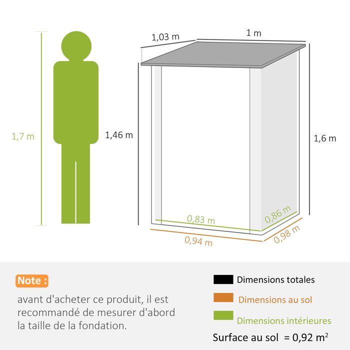 Abri De Jardin 1m² Outsunny - Acier Galvanisé Gris - Porte Verrouillable - 142x84x189cm