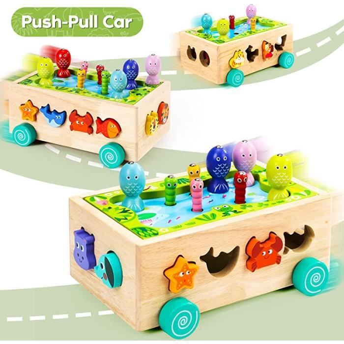 Jouet Bébé 1 An Pêche à La Ligne Montessori - 22 Pièces Avec Tapis Océan Et Seau Empilable
