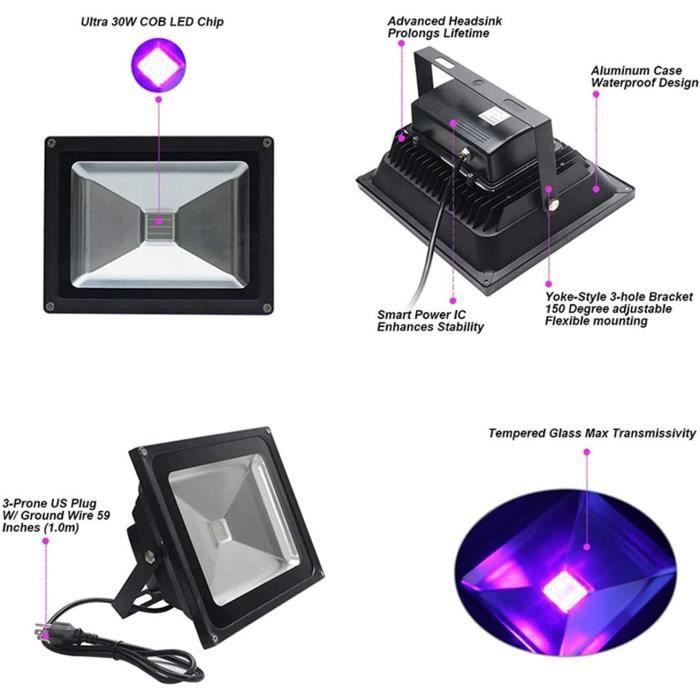 Feux d'inondation extérieurs Projecteur UV LED 10W 20W 30W haute puissance  étanche Ultra Violet Blacklight DJ Disco scène lamp[718]