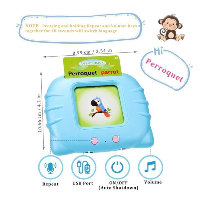 Topfree Cartes Flash Parlantes - 224 Mots - Jouet Éducatif 2-6 Ans - Bleu - Apprentissage Audio Interactif