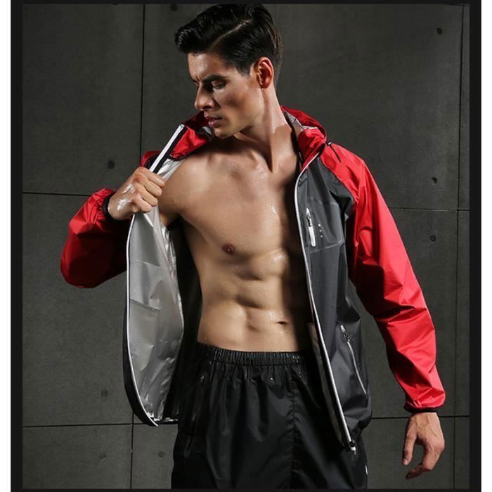Ensemble de Sudation Homme Fitness Veste a Capuche Bruler des graisses Cycle de chaleur