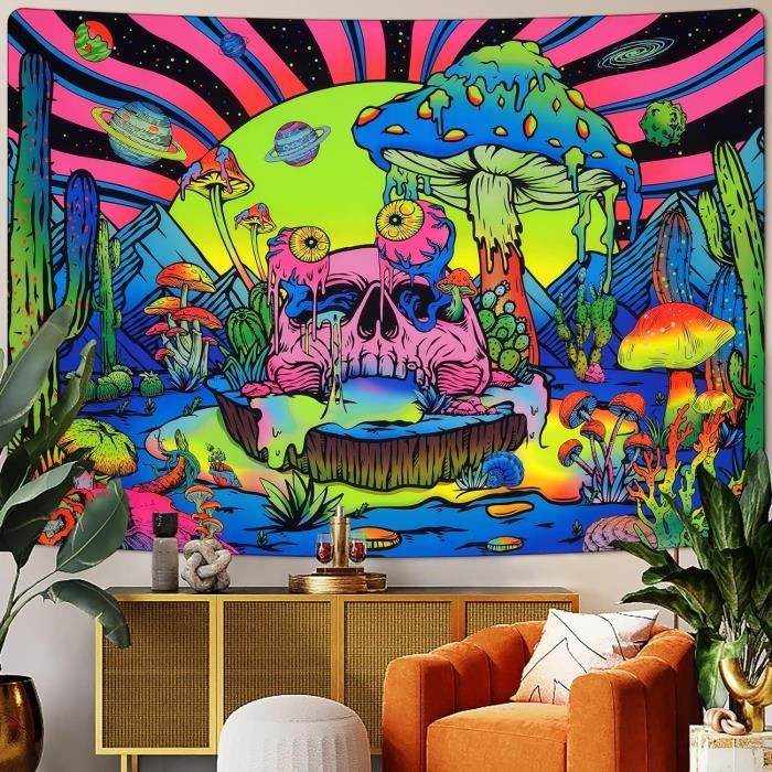 Tapisserie Murale Décorative 130x150 Cm - Motif Girl Flower Skull - Polyester, Impression HD - Pour Mur, Lit, Canapé - 9
