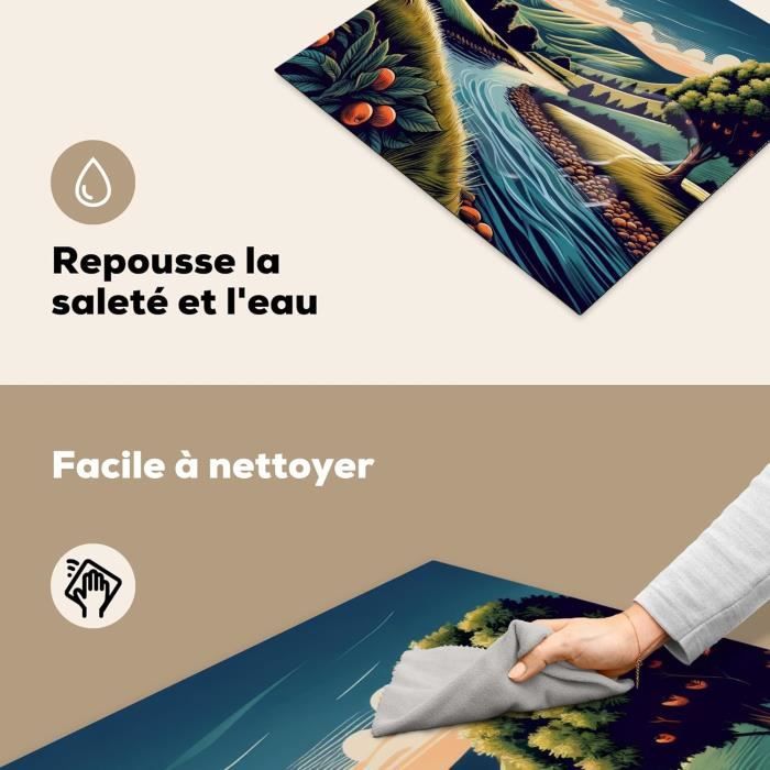 KitchenYeah Tapis Protection Plaque Cuisson 59x52cm - Motif Bistro Parisien - Anti-rayures, Surface De Travail