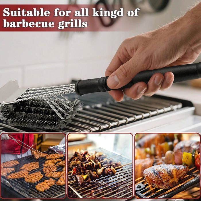 Brosse De Nettoyage Pour Barbecue à 360° - Poils Acier Inoxydable, Manche Longue Antidérapante, Pour Tous Grills - 13