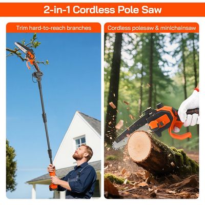 Élagueuse Sur Perche 2-en-1 Sans Fil, Moteur Brushless 550W, Extension 2,4 M - Kit Complet Avec 2 Batteries