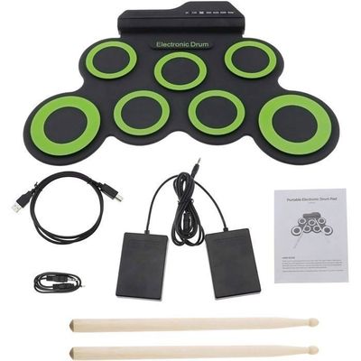 Locisne Kit Batterie Électronique Portable Pliable 9 Pads + 2 Pédales - Idéal Enfants Et Débutants, Sans Haut-parleurs