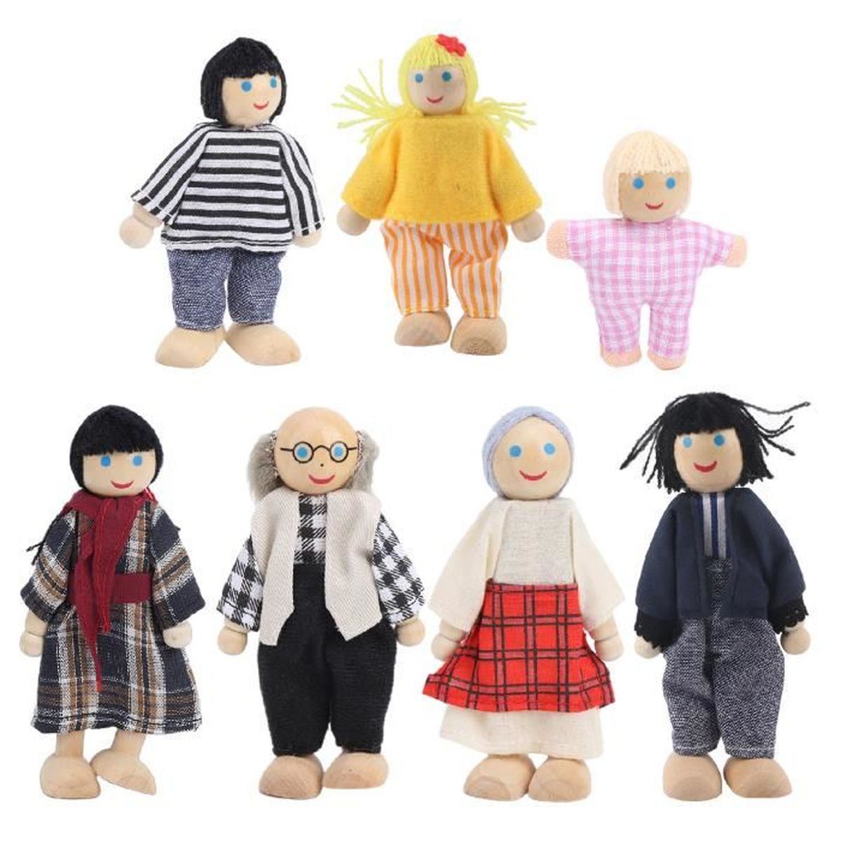 LUFEIS Famille de Poupée en Bois, Personnage Maison de Poupee, Mini Poupées  Articulées Marionnettes en Bois