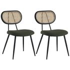 HAPPY GARDEN Lot de 2 chaises en cannage et tissu boucle vert kaki ELENA
