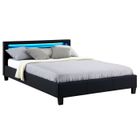 IDIMEX Lit LED double 140x190 cm avec sommier, tête de lit confortable, lit 1 place revêtement synthétique noir, PINOT