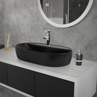 Lavabo en Céramique Noir Nat 60 x 40 x 12 cm - ML-Design - Ovale - Vasque à Poser sur Table de Toilette