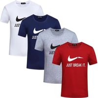 Lot de 4 Mode Tee Shirt Homme Imprimé Col Arrondi Manches Courtes - Blanc/bleu/gris/rouge