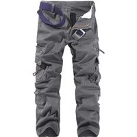 Pantalon Cargo Homme Multi-poches Coupe Droite Pantalon Militaire en Coton Couleur Unie Tissu Confortable