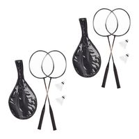 Badmintonset, 4 Badmintonschläger, 4 robuste Bälle, Federballschläger für Kinder und Erwachsene, HxB: 66 x 20,7 cm, grau