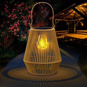 LAMPION Lanterne Solaire Exterieur Jardin - Fait À La Main - Suspension Extérieure - Énergie Solaire - Khaki/Noir