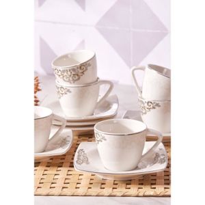 Set café gourmand mug coupelle et soucoupe rose et blanc 33cl