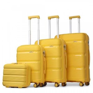 SET DE VALISES Kono Set de 4 Valise Cabine Rigide  (55/65/75cm) Valises de Voyage à 4 roulettes + Serrure TSA & Portable Vanity Case Jaune