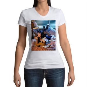 T-SHIRT T-shirt Femme Col V Uma Thurman Pulp Fiction Cigarette Tarantino Actrice Cinema