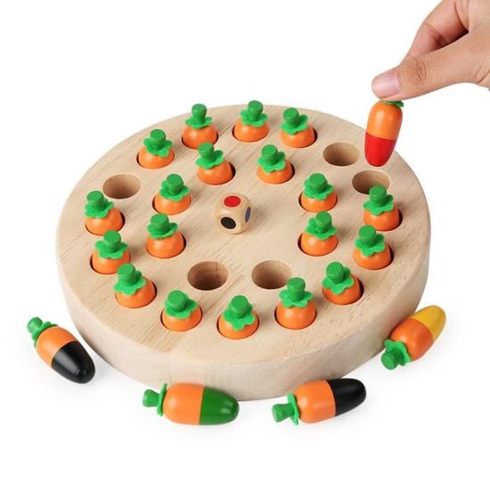 Japace Jeu De Mémoire Carotte – Échecs En Bois Éducatif Pour Couleurs, Jeu De Société Familial Dès 3 Ans, Cadeau Enfant