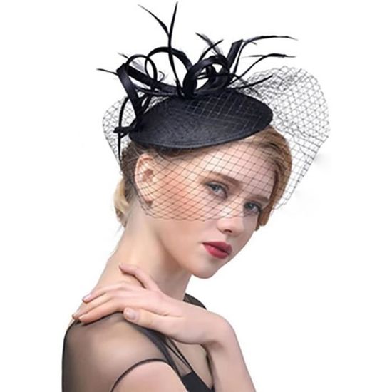 Chapeau Bibi Rétro En Plumes Rose Foncé - Style Vintage Femme - Taille Unique (ref H77)