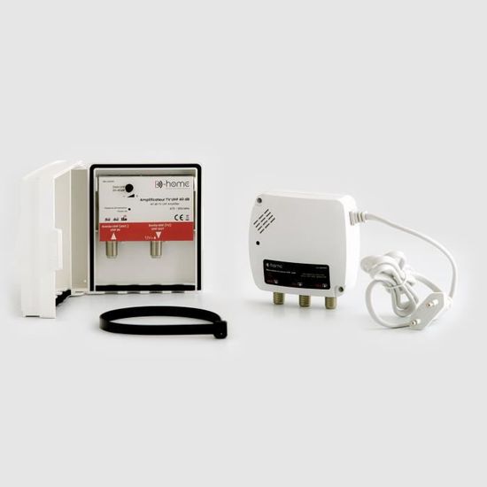 D-Home Kit Amplificateur TV Extérieur TNT 2 Sorties - Jusqu'à 40dB - Amplificateur De Mât Inclus - Solution Clé En Main Réception TNT