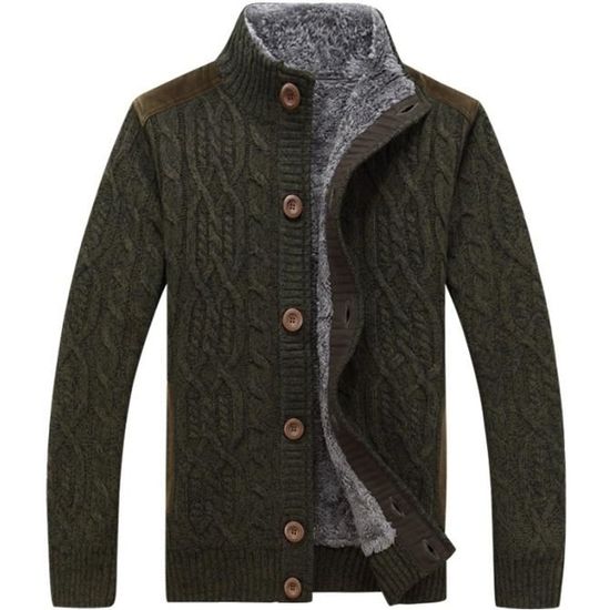 Gilet Hiver Homme en Mailles Torsadees ZEWOW Col Montant Vert Style Decontracte Vert Cdiscount Pret a Porter
