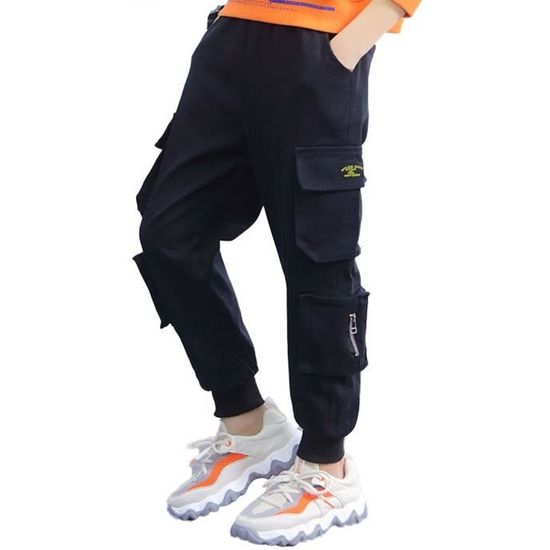 CHICTRY Enfant Garcon Pantalon Cargo Pants Jogging Sport Pantalon Hip Hop Decontracte 5 14 Ans Noir Noir Cdiscount Pret a Porter