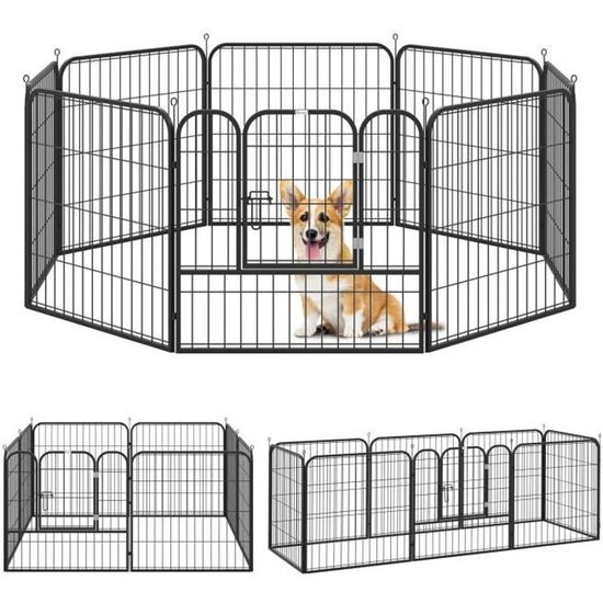 Enclos pour chien en 8 panneaux - niche pour chien - avec porte - hauteur  60 cm - noir, Acaza