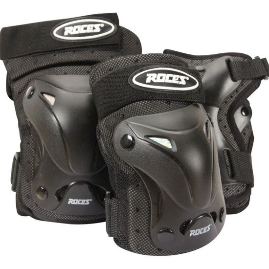 Roces Extra – Set De Protections Enfant Pour Poignets, Coudes Et Genoux, Réglable Velcro, Coque Rigide Et Mousse EVA, Noir/argenté