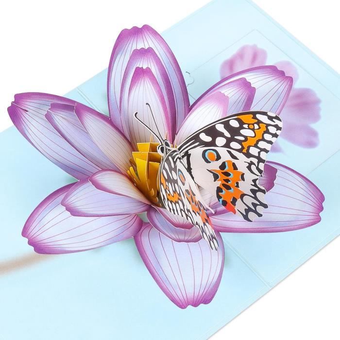 Talc Poudre Carte Pop-Up Fleur Papillon 3D MOKIO - Message Cadeau Original Pour Anniversaire, Fête Ou Bonne Santé Carte Cadeau Fleurs