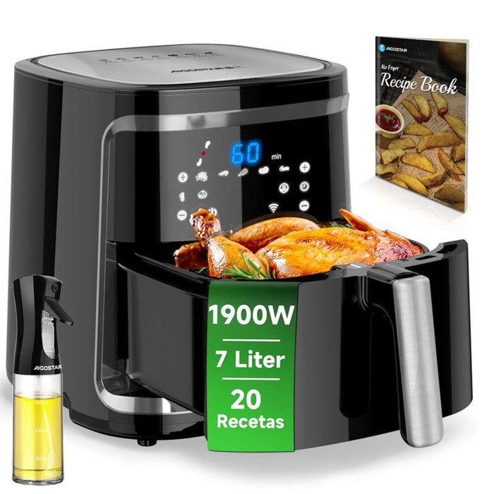 Aigostar Smart Cube - Friteuse à air connectée Wifi, grande capacité de 7L. 0% BPA, 1900W. 7 programmes + maintien au chaud.