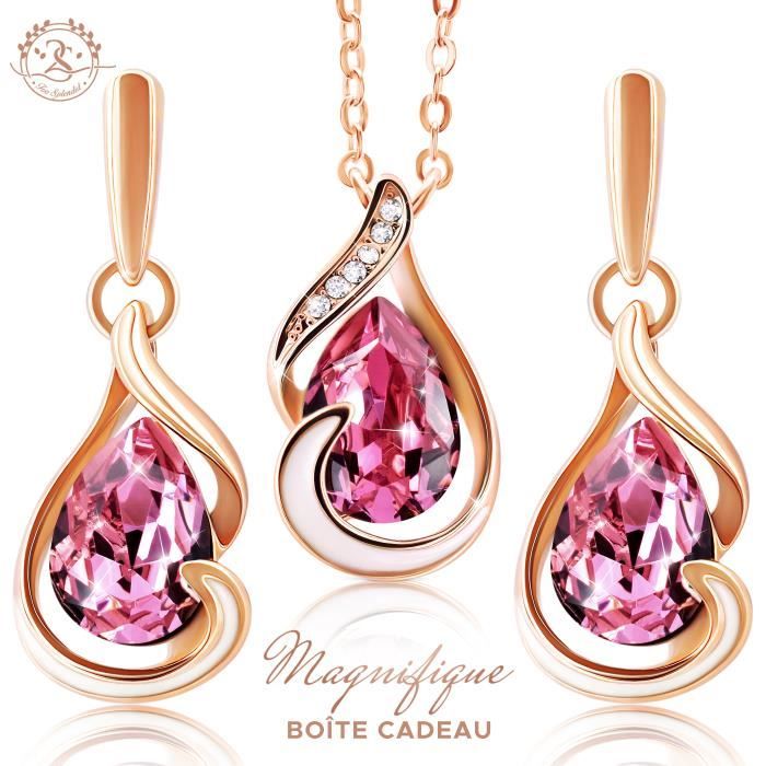 Parure Femme Boucles d'Oreilles et Collier Baignés dans l'Or avec Cristaux Autrichiens. Marque 2SPLENDID®. Magnifique Boîte cadeau