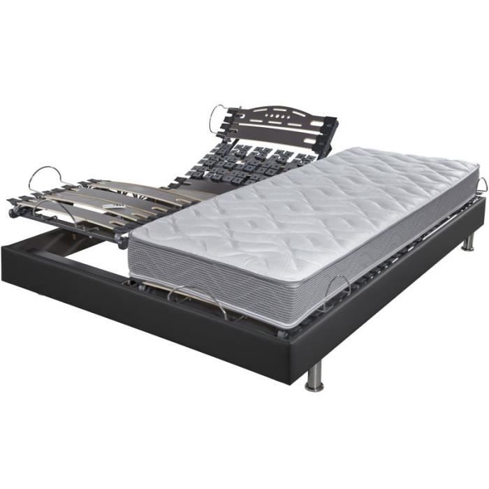 Lit électrique + matelas Wave 2x80x200 Relax Action simili gris 70 x 8 mm Gris