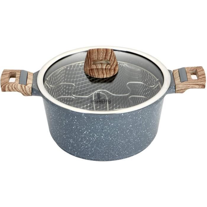 ROSSETTO Friteuse/Faitout Evolution 2 en 1 avec Panier Friteuse + Couvercle Verre - 24cm (Silver Gris)