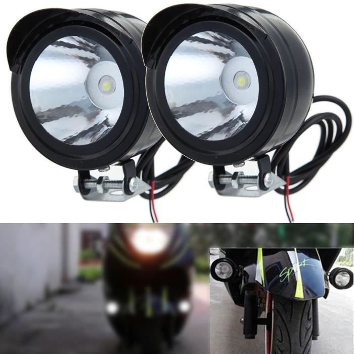 2PCS Phare Avant Moto Lampe Feux 12V-80V 3W LED Headlight Metal Spot Lumière Blanc