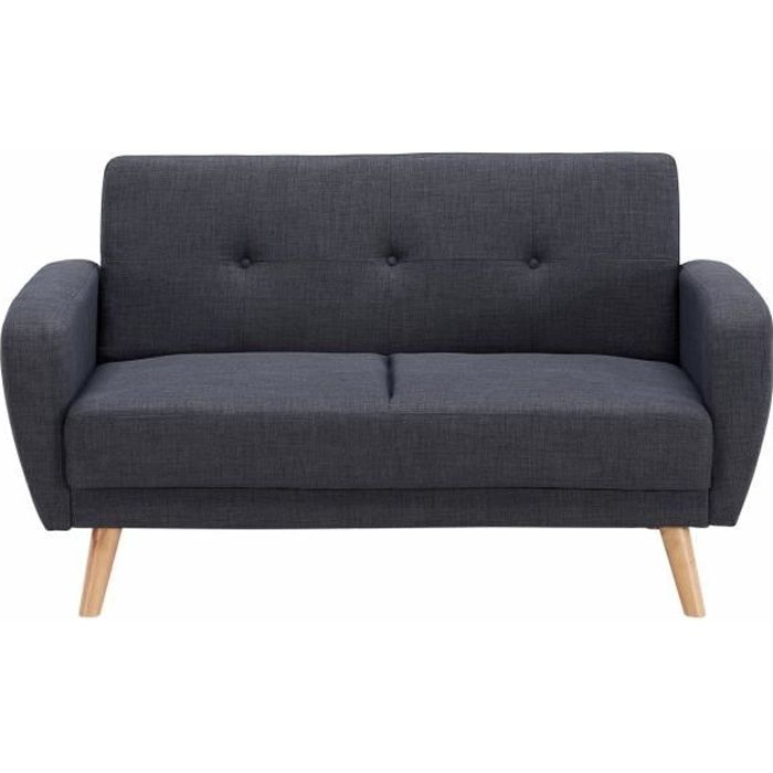 OSLO - Canapé 2 places convertible en tissu gris anthracite