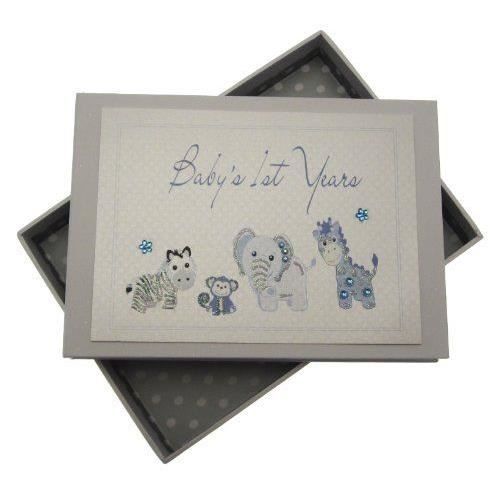 White Cotton Cards Baby's 1st Years Mini album photo pour bébé fait main Bleu