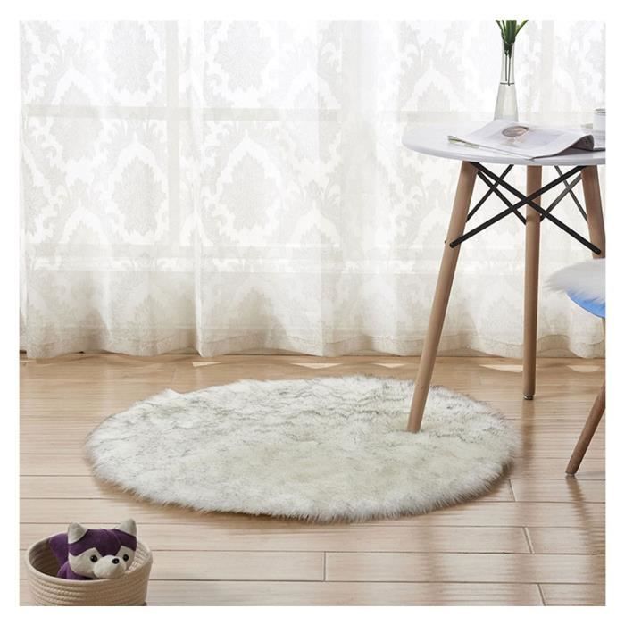Tapis Rond en Fausse Fourrure, comme véritable Laine Tapis, Man-Made Luxe Laine Tapis de Canapé Coussin Blanc Gris 120*120cm