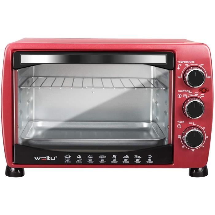 WOLTU BF09rt Mini Four à Pizza Double Porte en Verre avec Plaque de Cuisson et rôtissoire avec minuterie 0-250 ° C 1400 W,20 litres