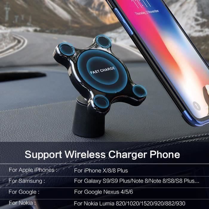 Support Téléphone Qi Sans Fil Chargeur Mobile Voiture Magnétique ventilation Support Rapide socle charge Support Auto noir LIA15155