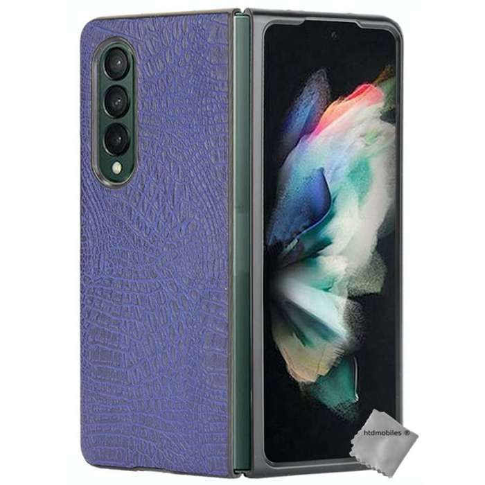 Coque rigide simili cuir crocodile pour Samsung Galaxy Z Fold 3 5G - BLEU FONCE
